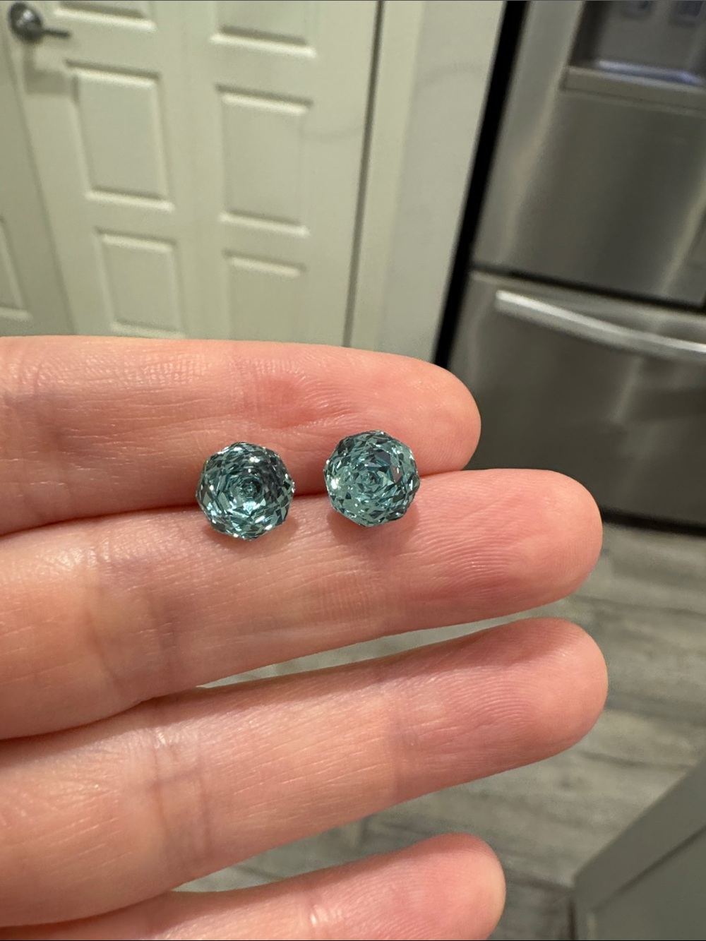 Light Blue Rose Cut CZ Solitaire Sparkling Stud Earrings Silver Tone